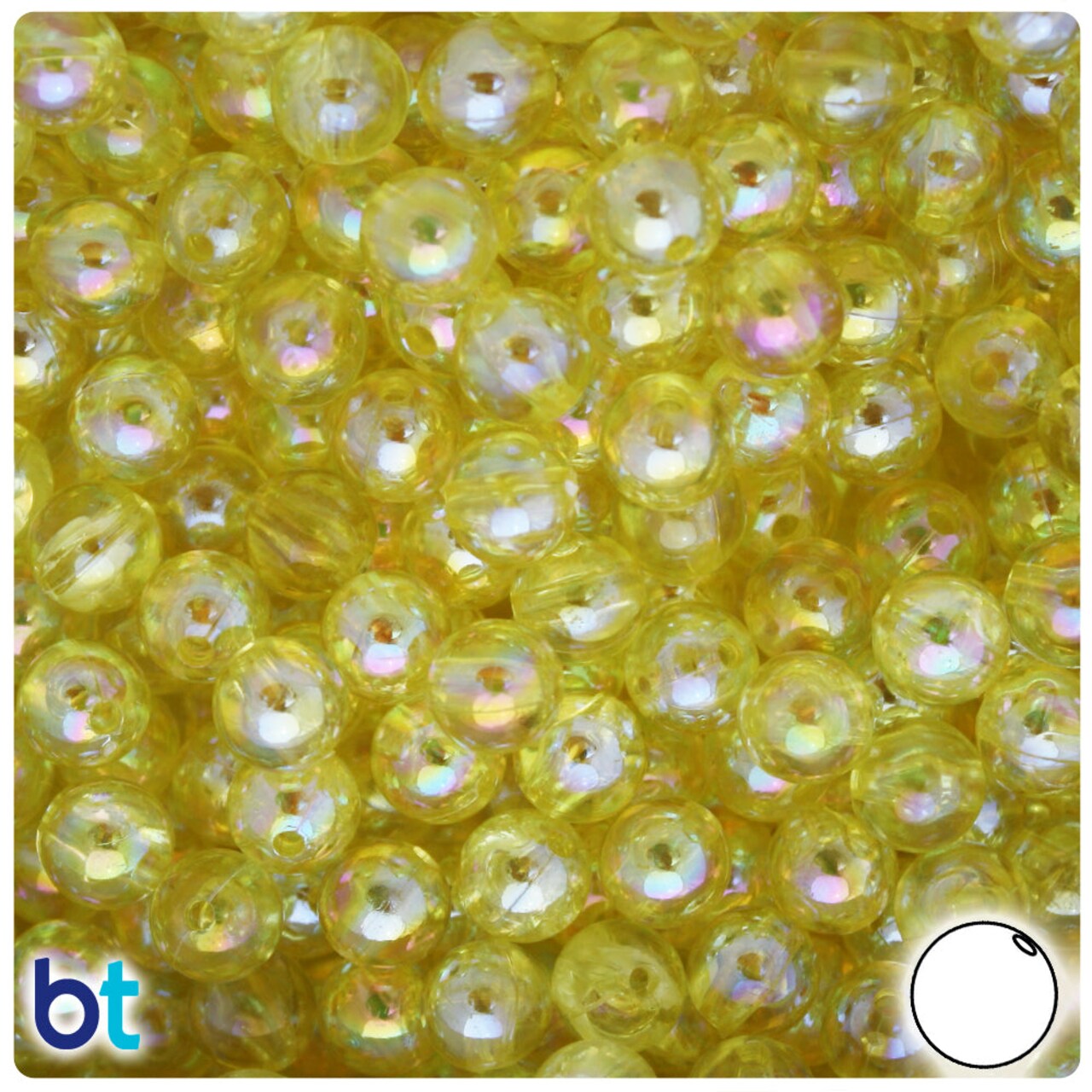 BeadTin Yellow Transparent AB 8mm Round Plastic Craft Beads (150pcs)
